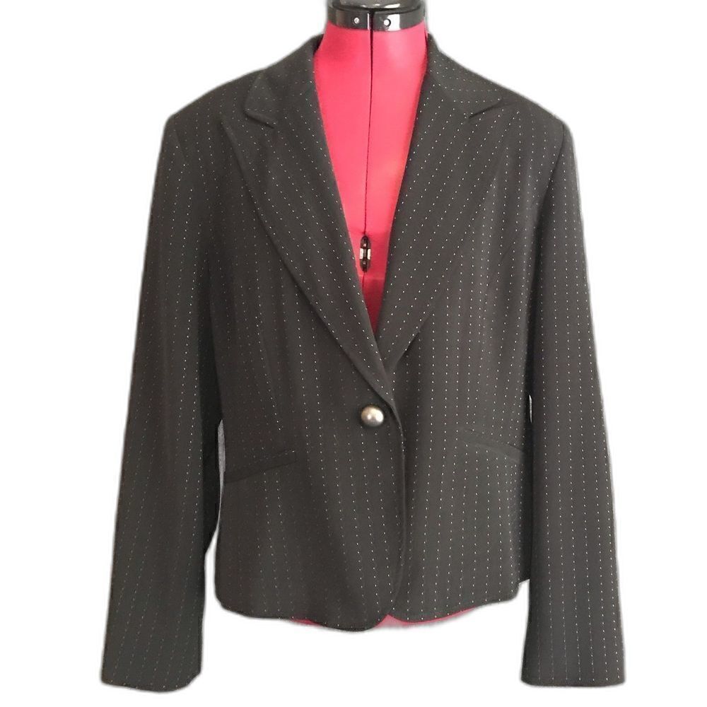 Signature by Larry Levine Blazer Women’s Size 14 Black White Check Long Sleeve